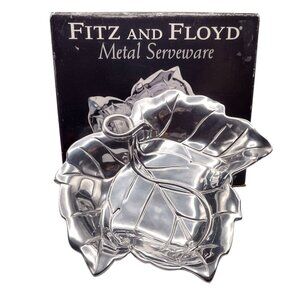 Fitz And Floyd Leaf-Shaped Metal Serveware Snack Tray Bowl Candy Dish Trinket